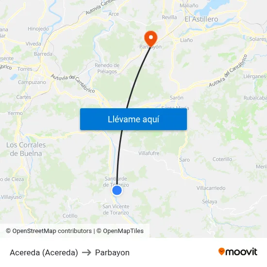 Acereda (Acereda) to Parbayon map