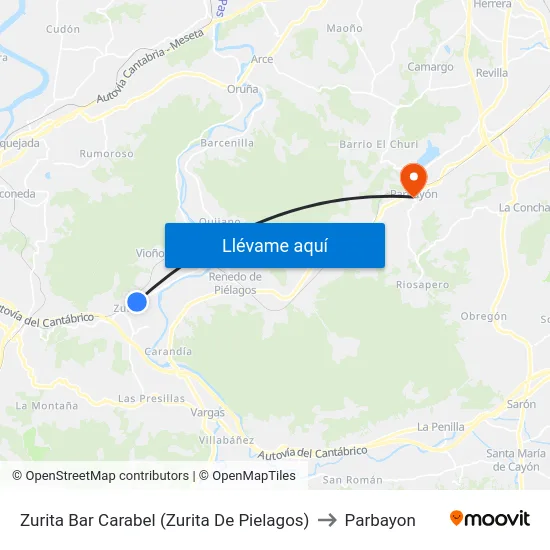 Zurita Bar Carabel (Zurita De Pielagos) to Parbayon map