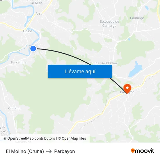 El Molino (Oruña) to Parbayon map