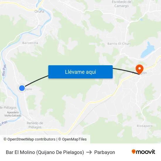 Bar El Molino (Quijano De Pielagos) to Parbayon map