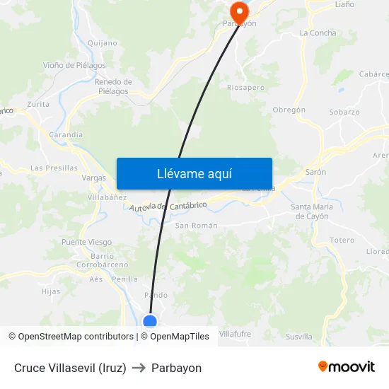 Cruce Villasevil (Iruz) to Parbayon map