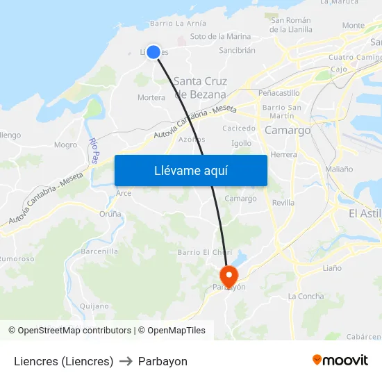 Liencres (Liencres) to Parbayon map