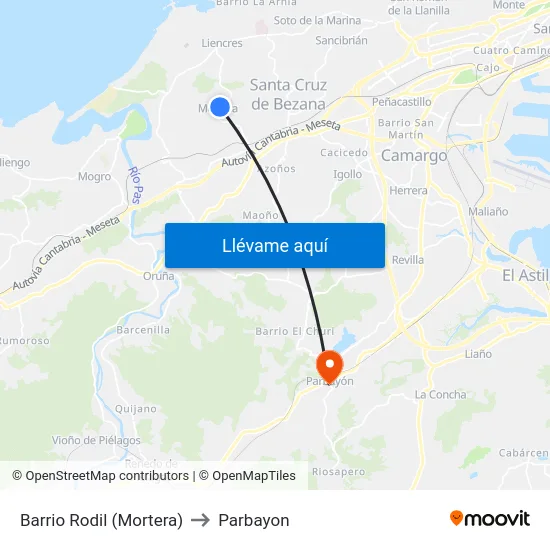 Barrio Rodil (Mortera) to Parbayon map