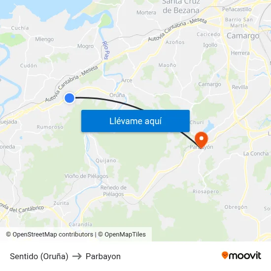 Sentido (Oruña) to Parbayon map