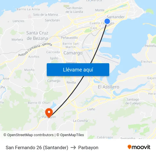 San Fernando 26 (Santander) to Parbayon map