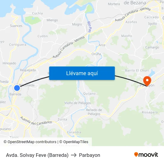 Avda. Solvay Feve (Barreda) to Parbayon map