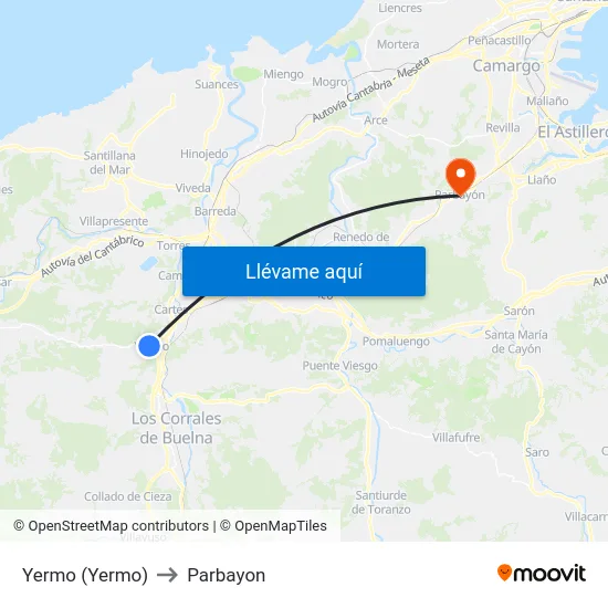 Yermo (Yermo) to Parbayon map