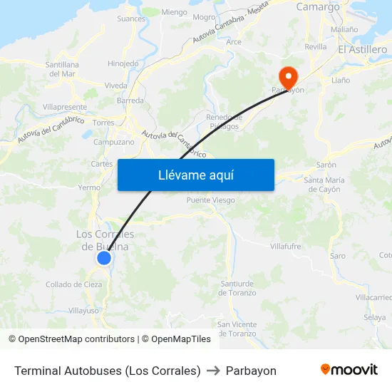 Terminal Autobuses (Los Corrales) to Parbayon map