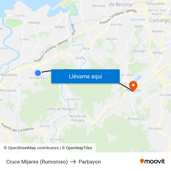 Cruce Mijares (Rumoroso) to Parbayon map