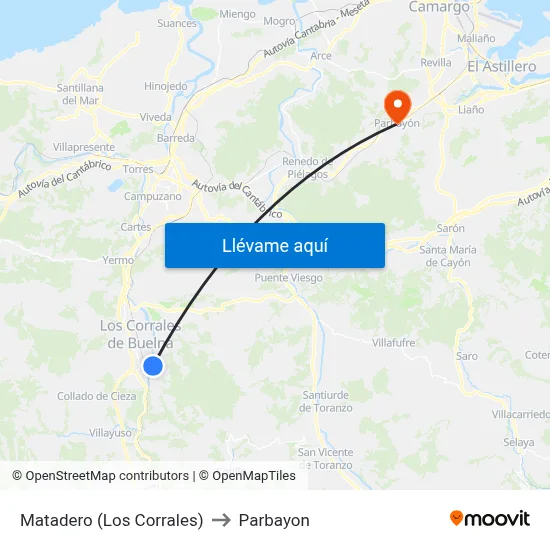 Matadero (Los Corrales) to Parbayon map