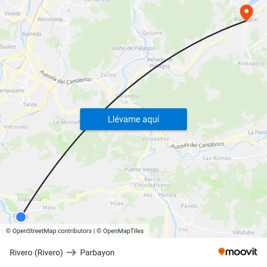 Rivero (Rivero) to Parbayon map
