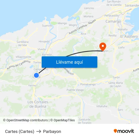 Cartes (Cartes) to Parbayon map