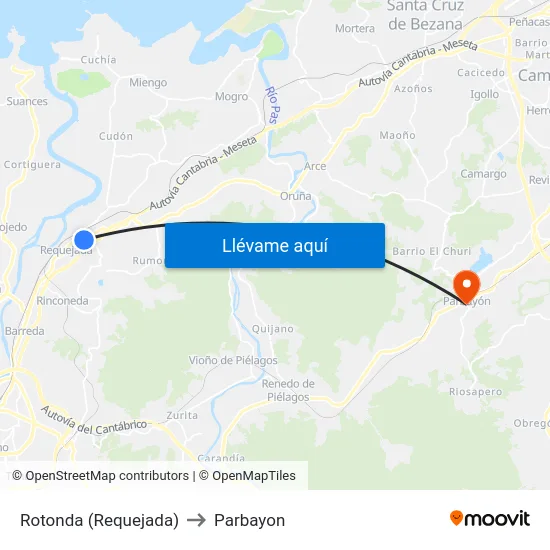 Rotonda (Requejada) to Parbayon map