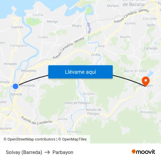 Solvay (Barreda) to Parbayon map