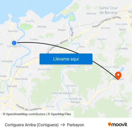 Cortiguera Arriba (Cortiguera) to Parbayon map