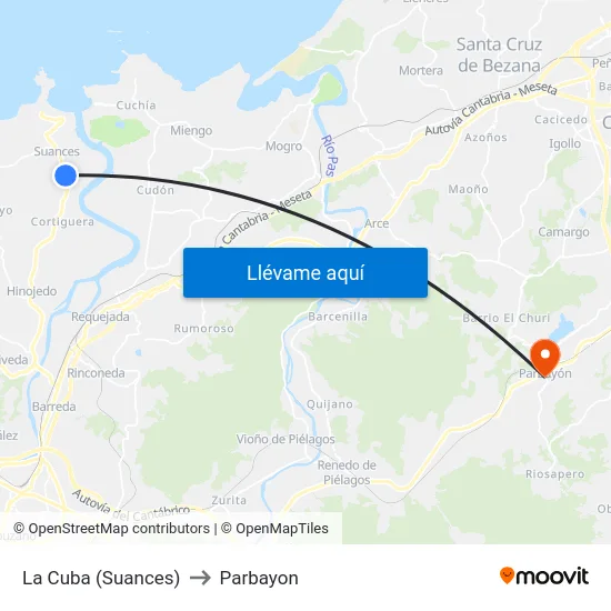 La Cuba (Suances) to Parbayon map