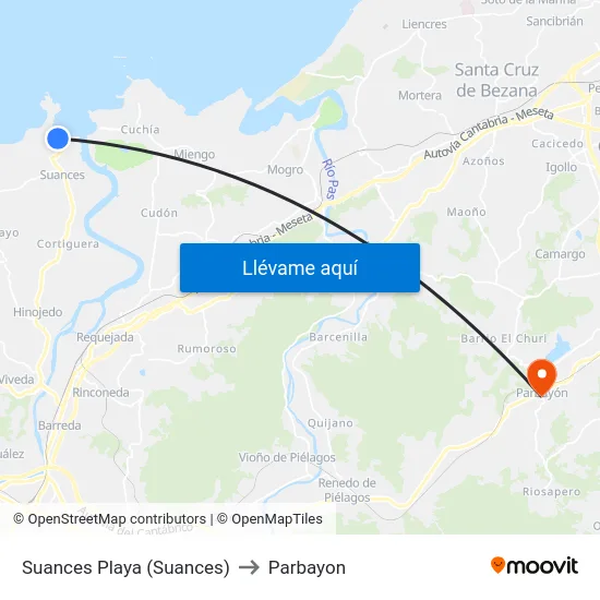 Suances Playa (Suances) to Parbayon map