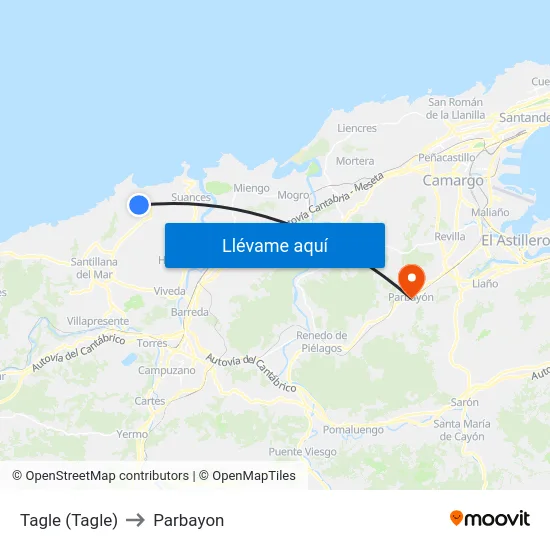 Tagle (Tagle) to Parbayon map
