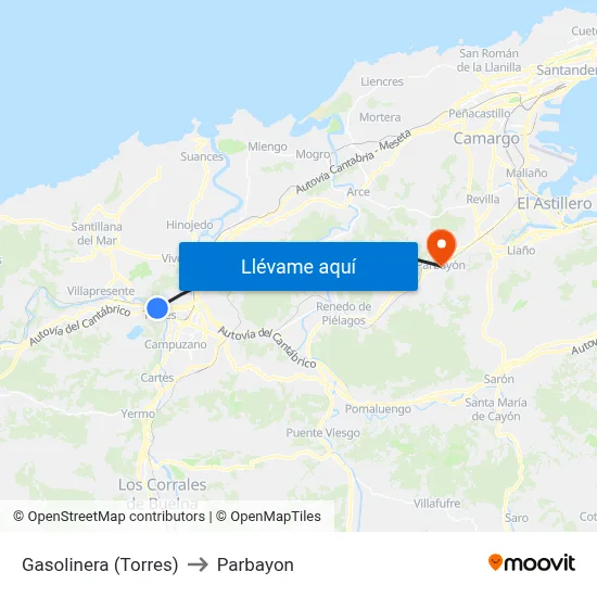 Gasolinera (Torres) to Parbayon map