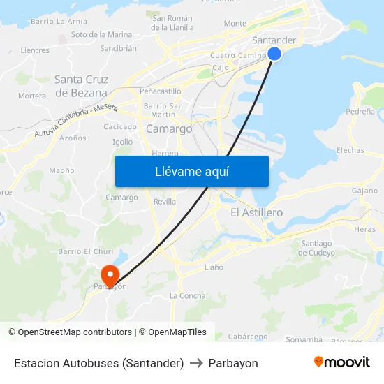 Estacion Autobuses (Santander) to Parbayon map