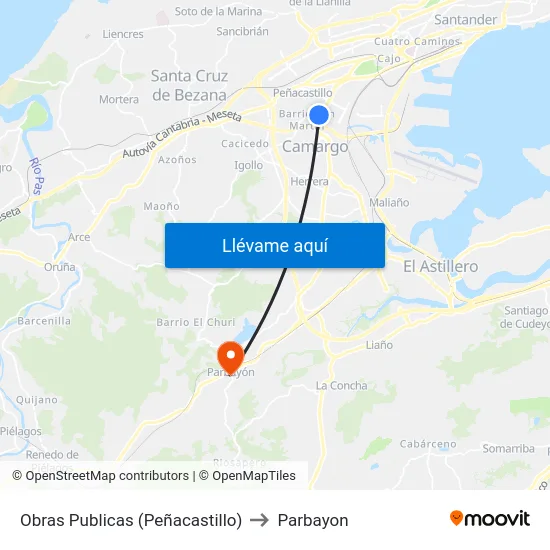 Obras Publicas (Peñacastillo) to Parbayon map