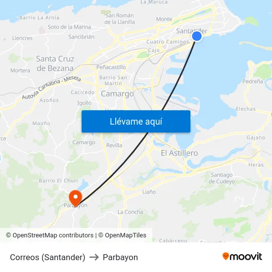 Correos (Santander) to Parbayon map