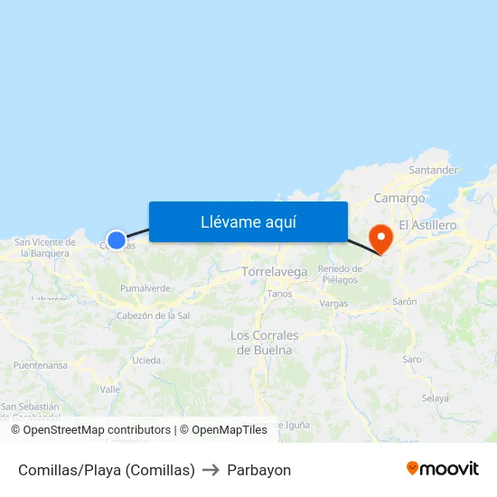Comillas/Playa (Comillas) to Parbayon map