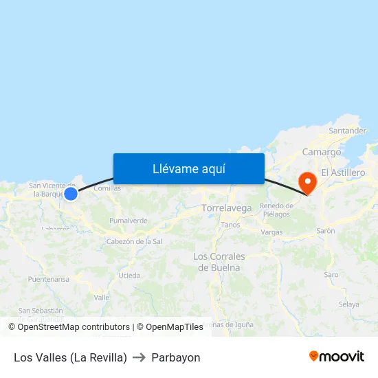 Los Valles (La Revilla) to Parbayon map