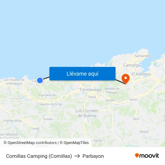 Comillas Camping (Comillas) to Parbayon map