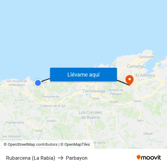 Rubarcena (La Rabia) to Parbayon map