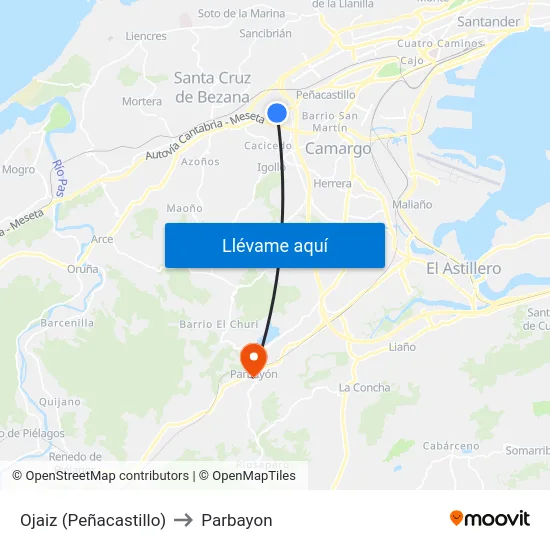 Ojaiz (Peñacastillo) to Parbayon map