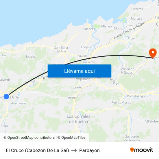 El Cruce (Cabezon De La Sal) to Parbayon map
