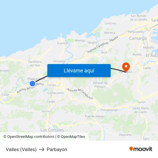 Valles (Valles) to Parbayon map