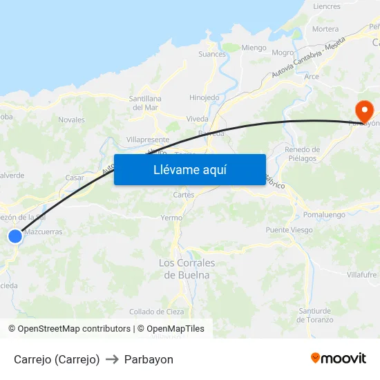 Carrejo (Carrejo) to Parbayon map