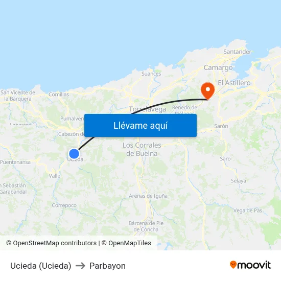 Ucieda (Ucieda) to Parbayon map