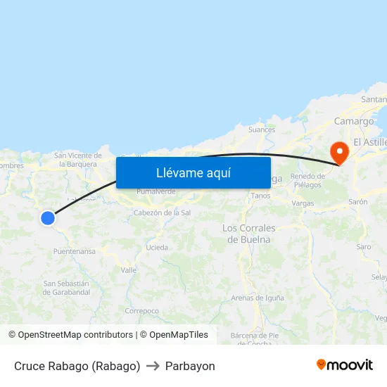 Cruce Rabago (Rabago) to Parbayon map