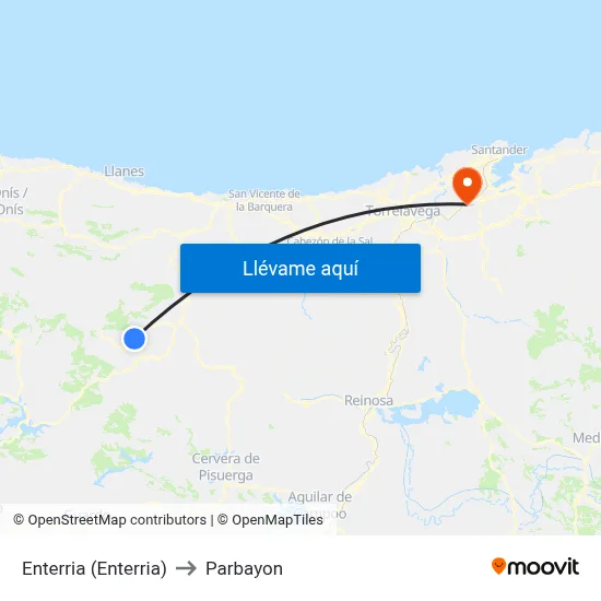 Enterria (Enterria) to Parbayon map