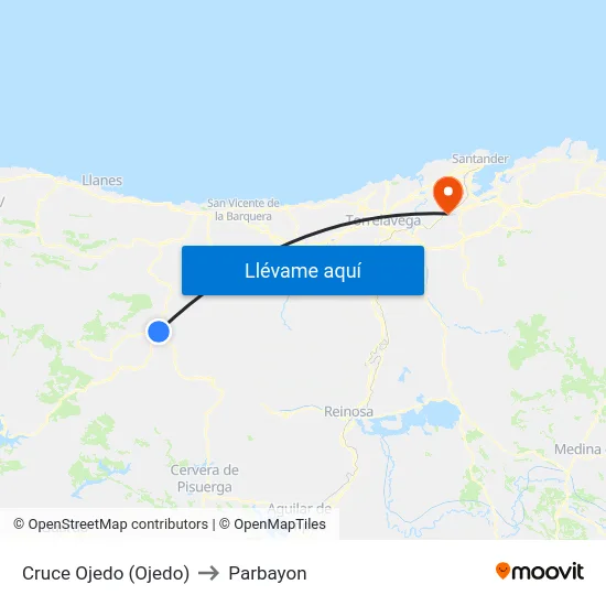 Cruce Ojedo (Ojedo) to Parbayon map