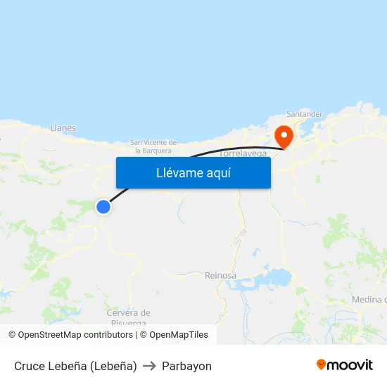Cruce Lebeña (Lebeña) to Parbayon map