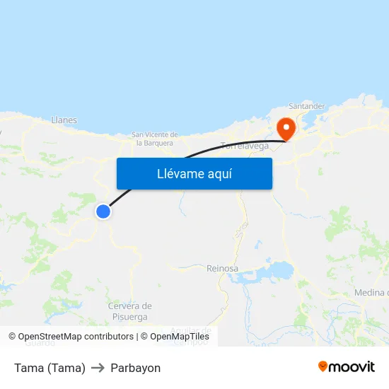 Tama (Tama) to Parbayon map