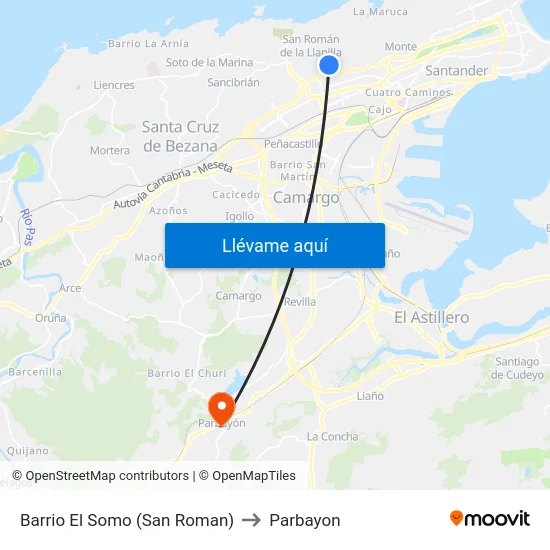 Barrio El Somo (San Roman) to Parbayon map