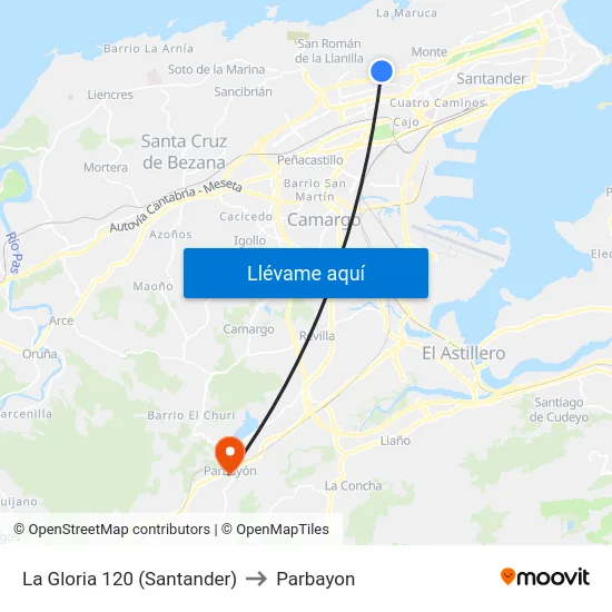 La Gloria 120 (Santander) to Parbayon map