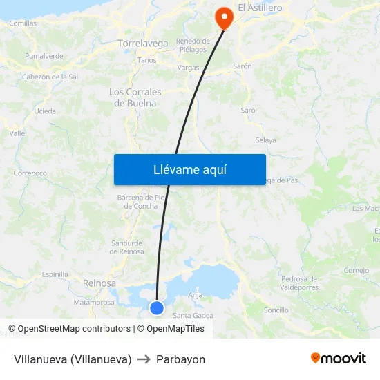 Villanueva (Villanueva) to Parbayon map