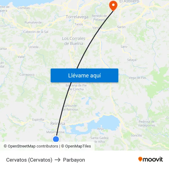 Cervatos (Cervatos) to Parbayon map