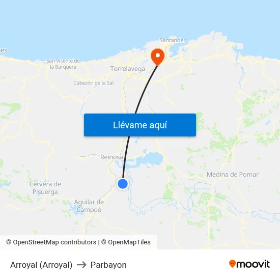 Arroyal (Arroyal) to Parbayon map