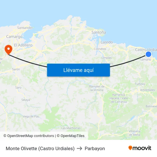 Monte Olivette (Castro Urdiales) to Parbayon map