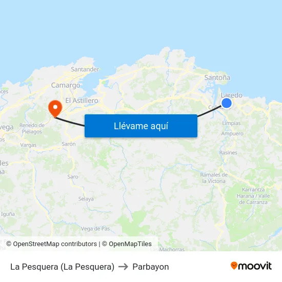 La Pesquera (La Pesquera) to Parbayon map