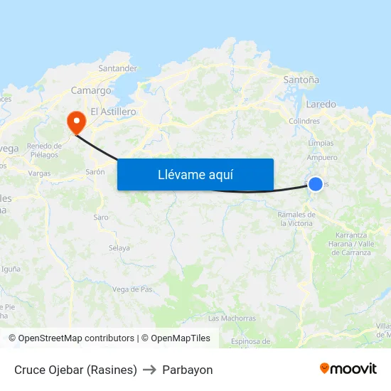 Cruce Ojebar (Rasines) to Parbayon map