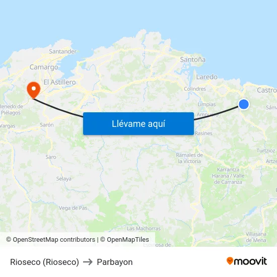 Rioseco (Rioseco) to Parbayon map