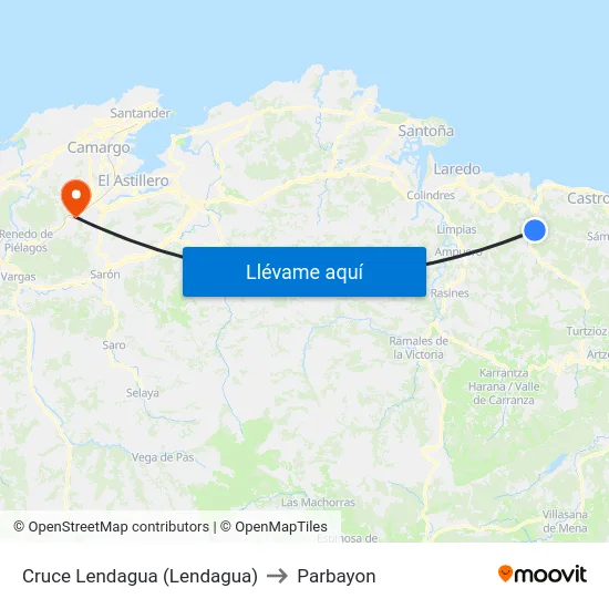 Cruce Lendagua (Lendagua) to Parbayon map